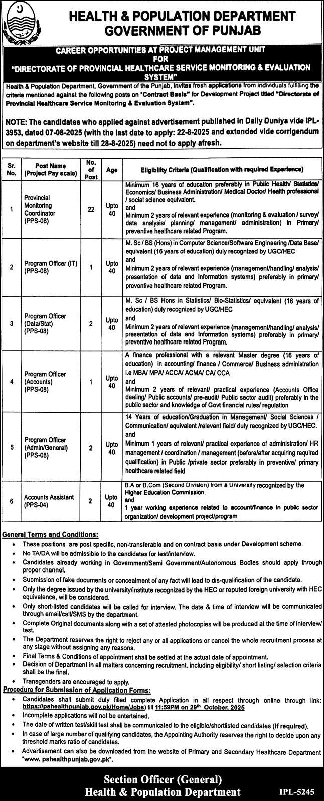 Jobs in Health & Population Department